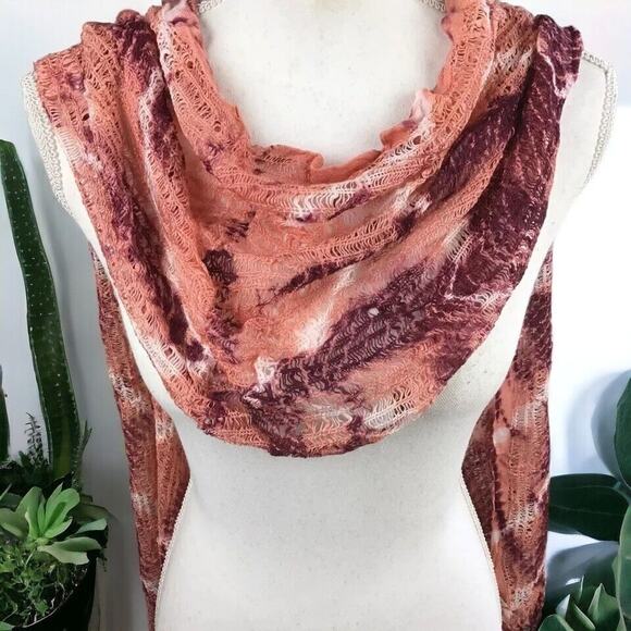 Collection 18 Women’s Rose Quartz Tie Dye Scarf Fringe Wrap 12x80 NWT - Picture 1 of 16